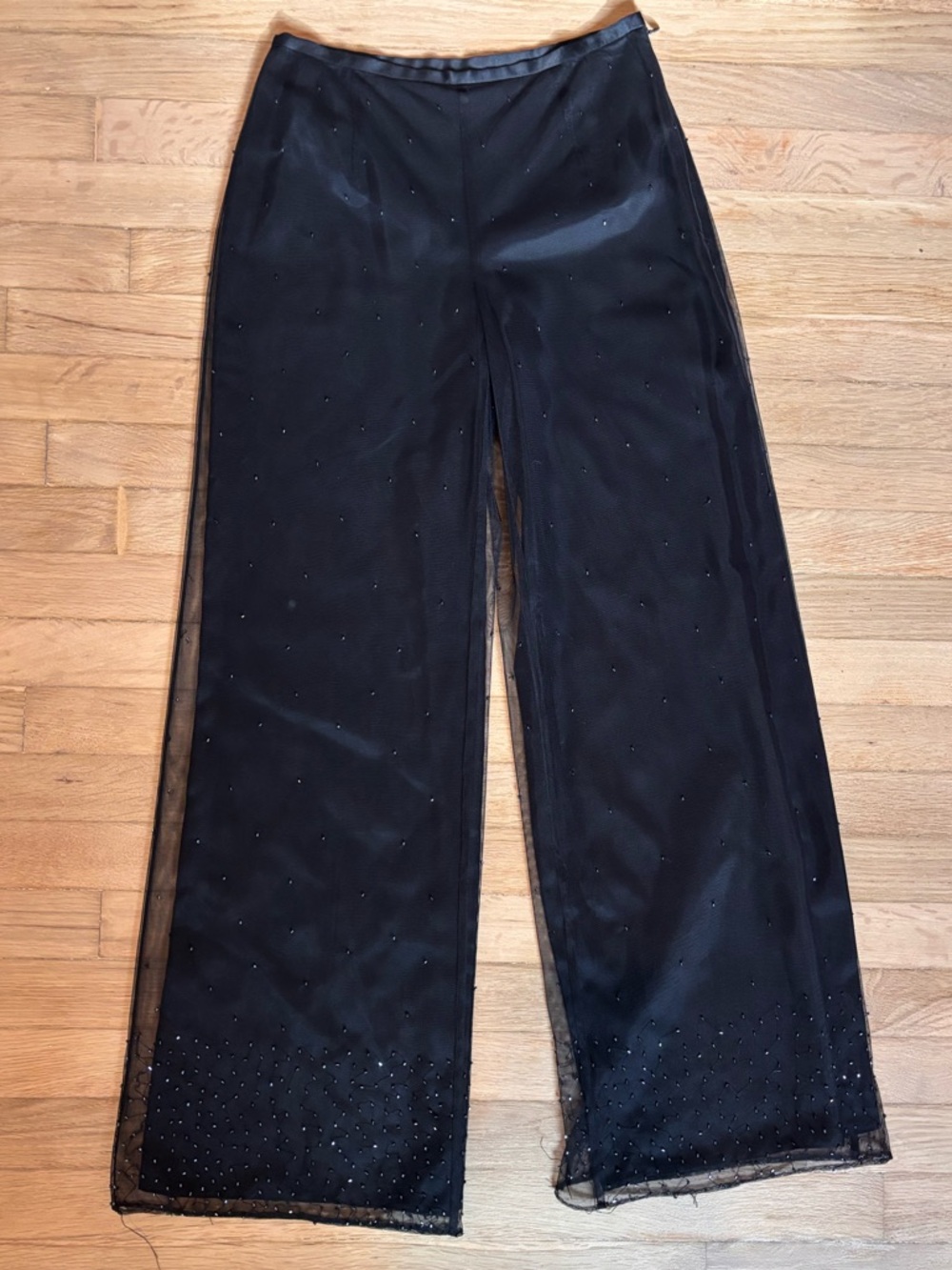 Ann Taylor Black Sheer Mesh Rhinestone Wide Leg Pants Size 2 Y2K Vintage Glam